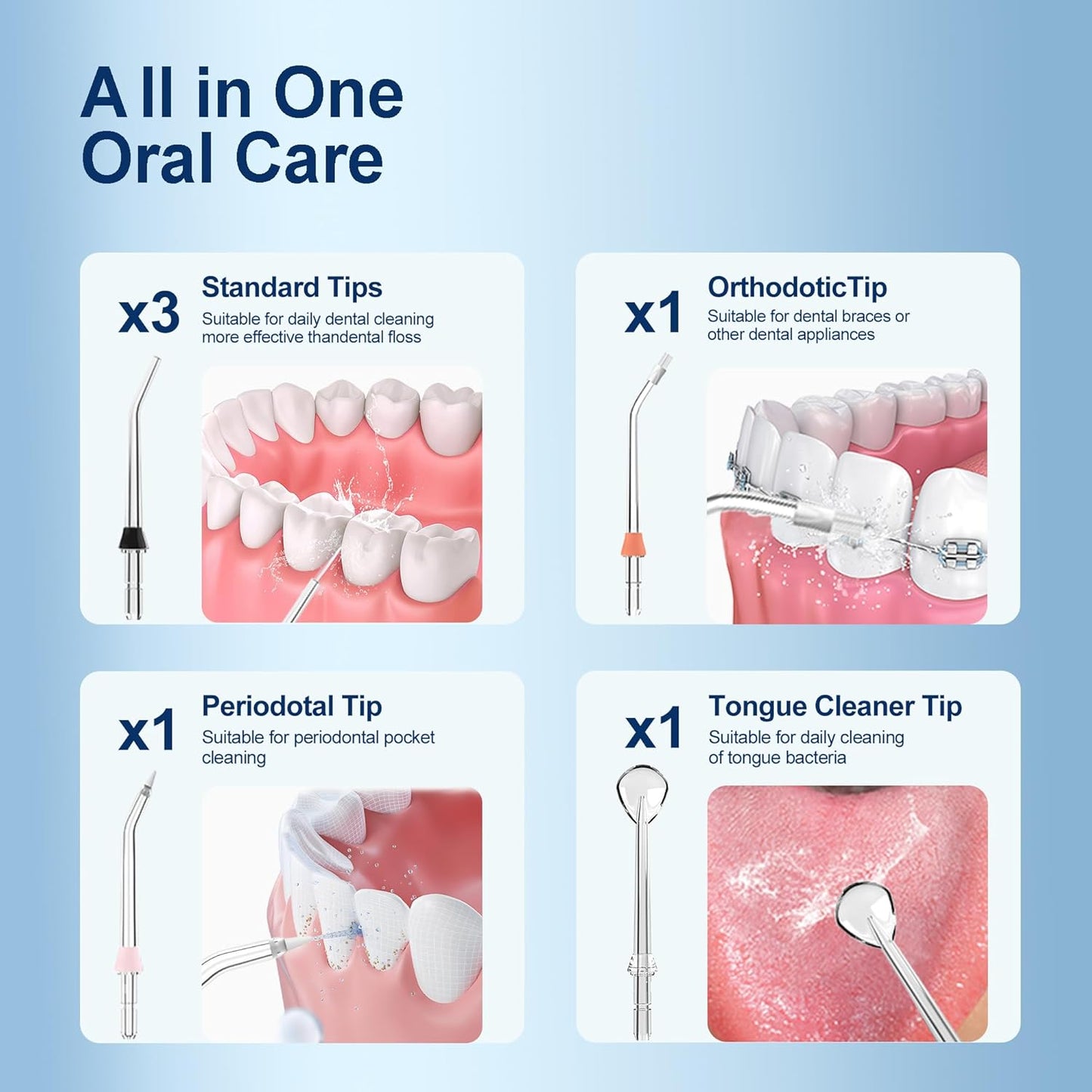 Water Dental Flosser Oral Irrigator with 5 Modes, 350ml Cordless Water Teeth Cleaner Pick 6 Tips, IPX7 Waterproof Rechargeable Portable Powerful Battery for Travel & Home Braces & Bridges Care