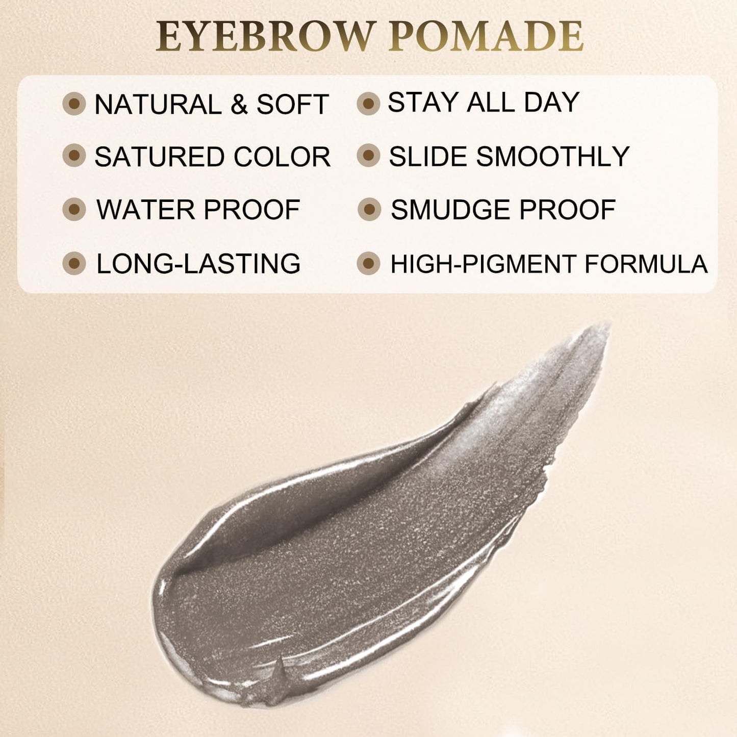 Eyebrow Pomade - Waterproof Brow Pomade for Long-lasting Results,Smudge Proof and Sweat Resistant Formula,Natural Eyebrow Makeup for All Skin Types and Tones - Gray