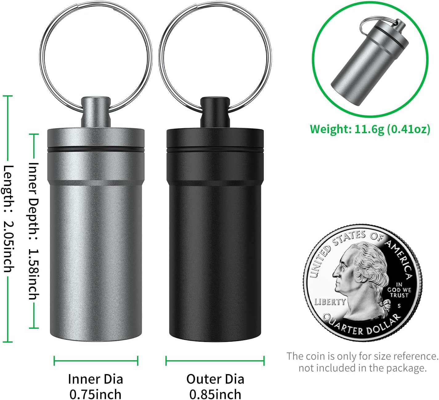 Portable Ear Plug Carrying Case, Urekt Waterproof Metal Earplug Case Keychain Container Holder（2 Pack）