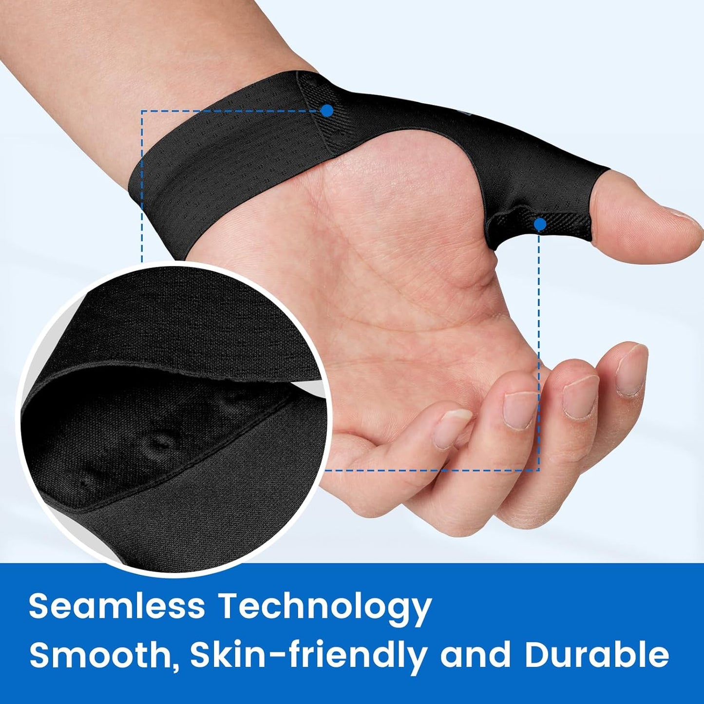 Velpeau Thumb Compression Sleeve for Tendonitis (Pack of 2), Seamless Technology, Gloves Wraps for Arthritis Pain Relief for Women & Men, Splint Liner, Fits Both Hands (Black, Short Version, L)