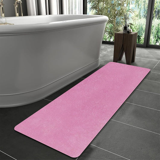 Diatomaceous Earth Bath mat Bathroom Rugs Super Absorbent Quick Dry Non Slip Bath Mat Thin Bathroom Floor Mats Fit Under Door-Shower Rug for in Front of Bathtub Shower, Pink, 23.6"x66.9"