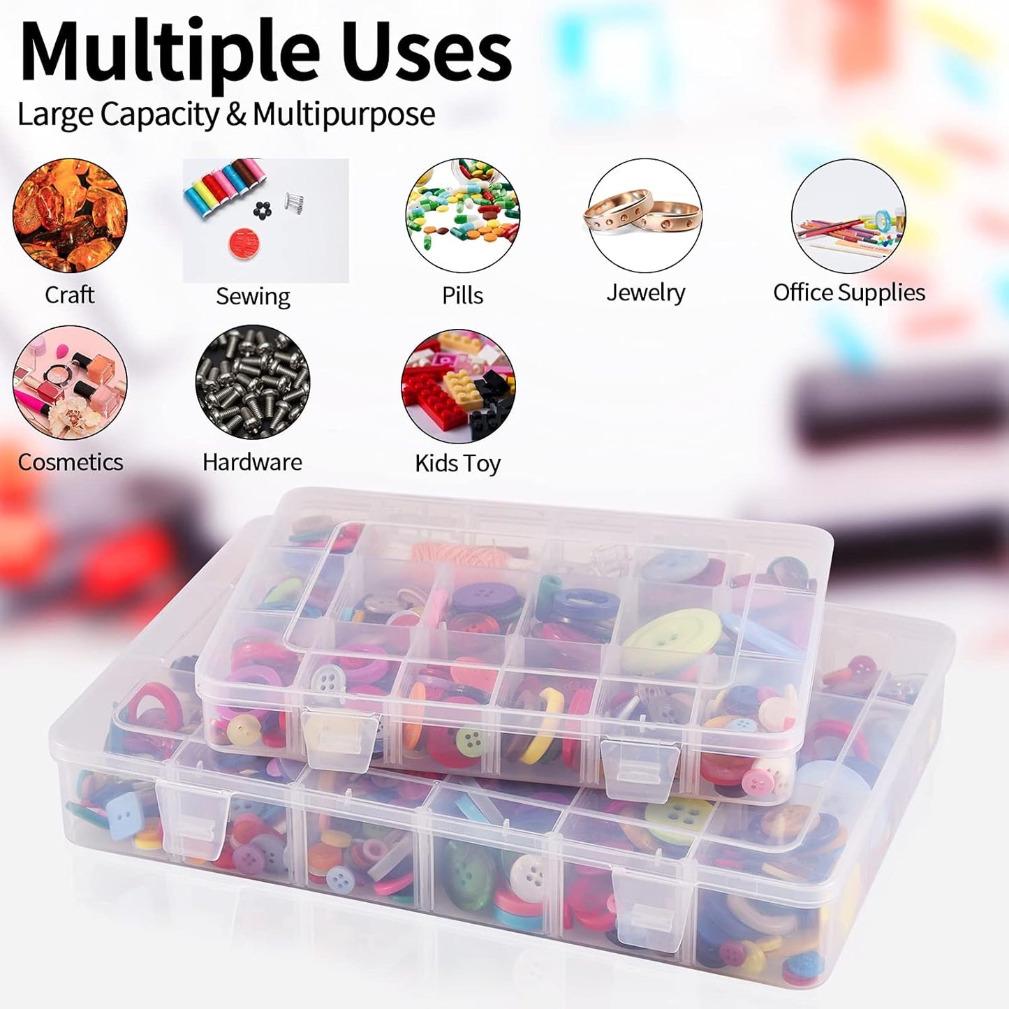 18 Grids Plastic Organizer Box with Dividers, Clear Compartment Container Storage for Beads Crafts Jewelry Fishing Tackles, Size 7.9 x 6.2 x 1.2 in