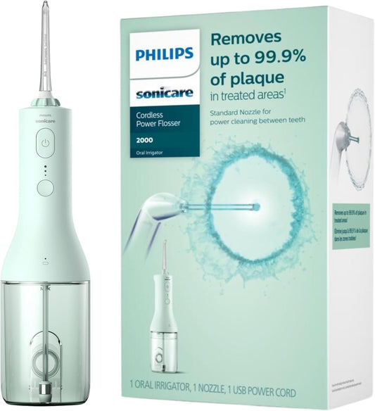 Philips Sonicare Water Flosser Cordless – Rechargeable Power Dental Waterflosser for Teeth, Portable Oral Irrigator with 3 Intensity Settings, 360° Rotating Nozzle – (Mint)