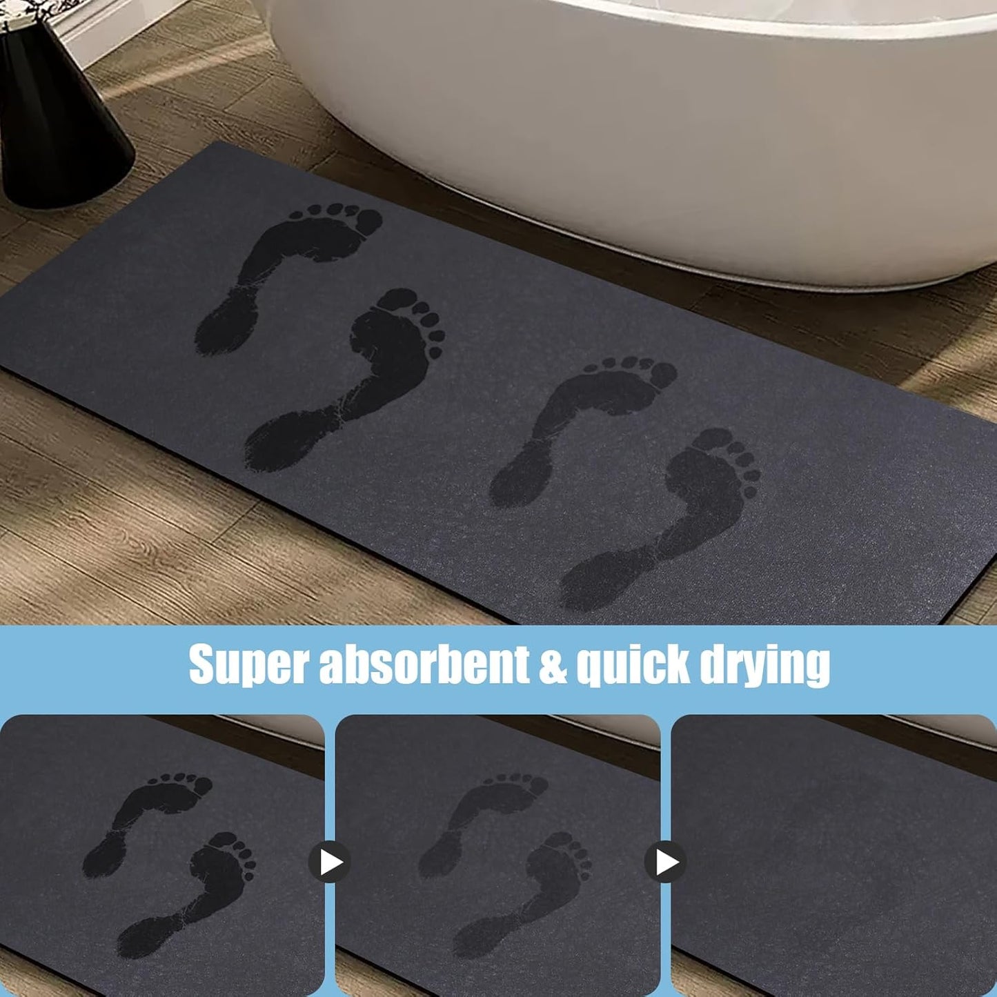 Diatomaceous Earth Bath mat Bathroom Rugs Super Absorbent Quick Dry Non Slip Bath Mat Thin Bathroom Floor Mats Fit Under Door-Shower Rug for in Front of Bathtub Shower, Dark Grey, 23.6"x66.9"
