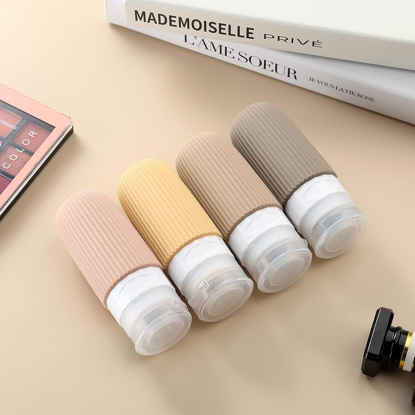 Travel Bottles for Toiletries, Tsa Approved 2oz Travel Bottles, BPA Free Leak Proof Travel Size Toiletry Containers, Refillable Travel Accessories with Toiletry Bag for Shampoo Liquid (4 Pack)