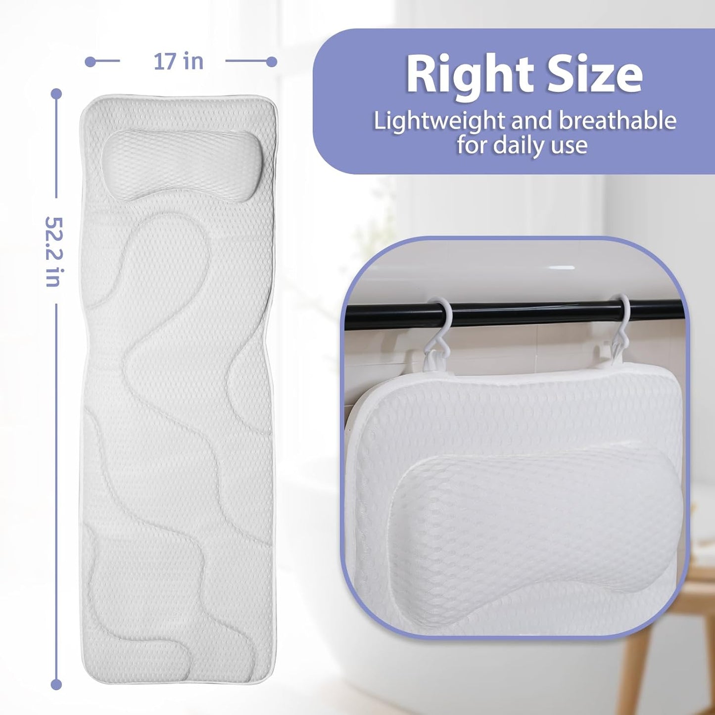 Full Body Bath Pillow for Tub, Luxury Bathtub Pillow for Full Back, Head and Neck Support, Quick Dry Bath Cushion, 168 Suction Cups, Bathtub Accessories for Gift