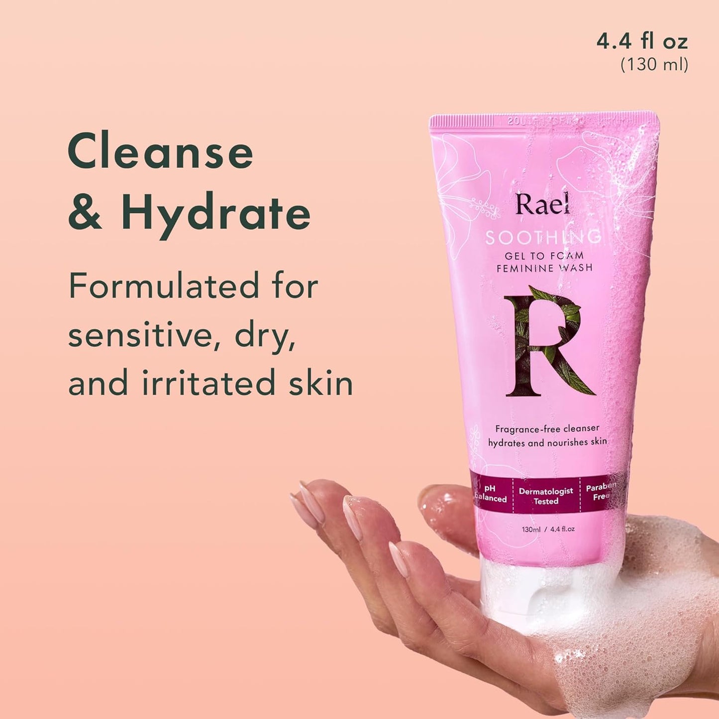 Rael Feminine Wash, Soothing Gel to Foam, pH Balanced for Women, Intimate Care, Clean Ingredients, All Skin Types, Vegan, Cruelty-Free (4.4 Fl Oz, Pack of 2)
