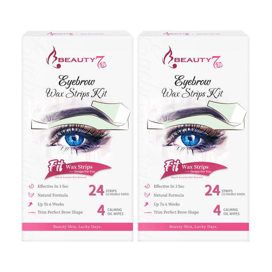 Beauty7 Wax Strips Kit for Sensitive Skin, Facial Hair Removal for Eyebrow, Lip, 24 Strips & 4 Calming Oil Wipes, At Home Waxing for Women