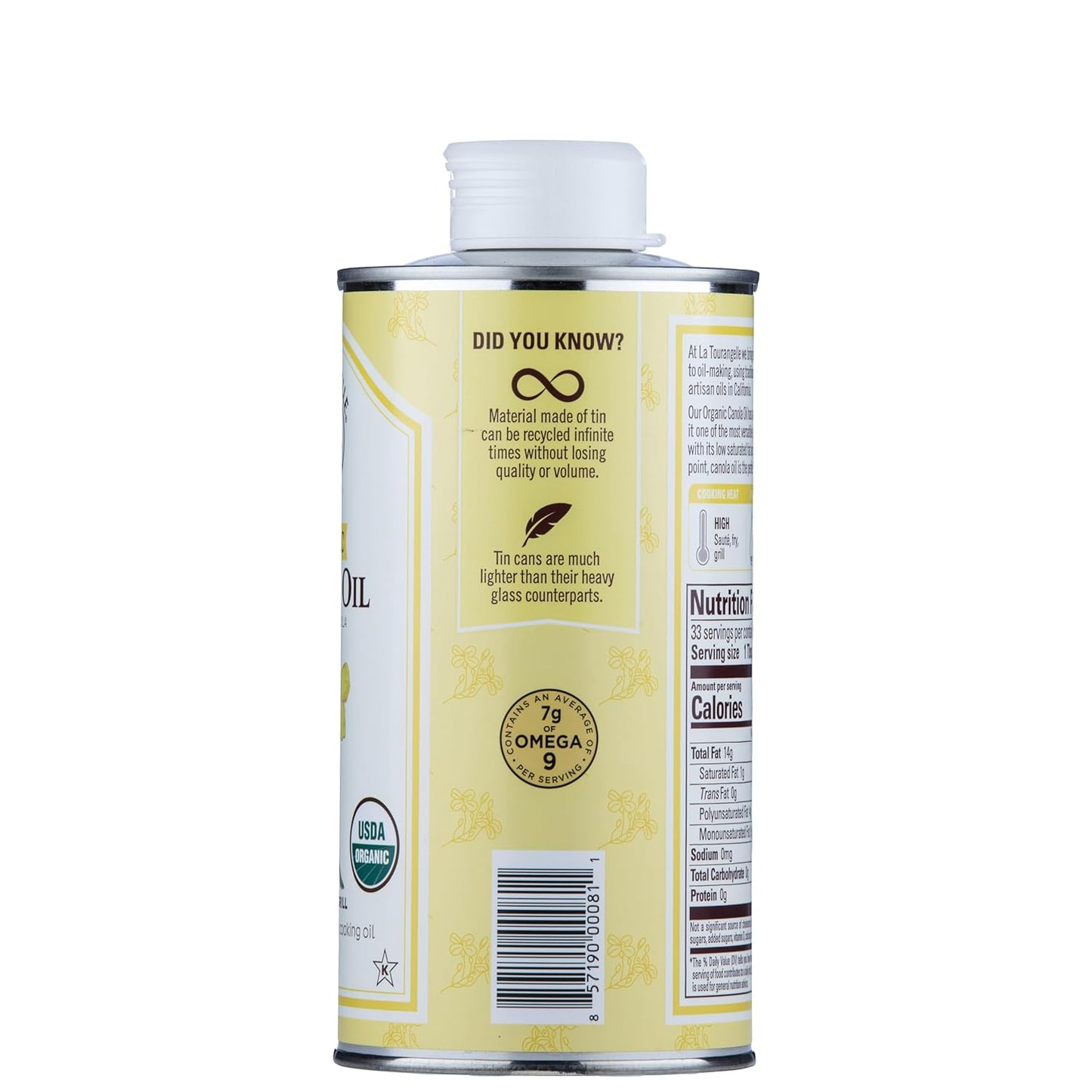 La Tourangelle, Organic Canola Oil, Expeller-Pressed Non-GMO Canola Seeds, Pesticide and Chemical Free, High Heat Neutral Cooking Oil, 16.9 Fl Oz