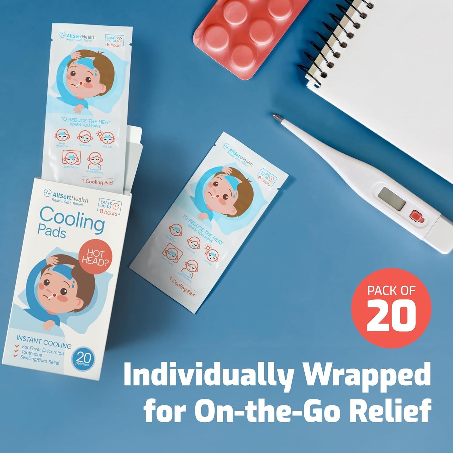 Cooling Patches for Kids -20 Pack Fever Patch for Kids, Minty Cool- Cold Fever Stickers -Baby Pad, Hot Weather Forehead, Reducer Headache Patches Multi-Color