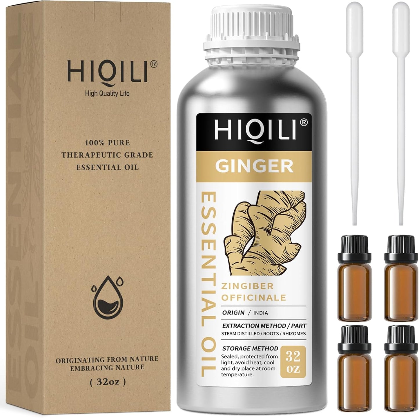 HIQILI 32 Fl Oz Ginger Oil, 100% Pure Natural Ginger Essential Oil for Hair, Massage, Skin - 1000ML