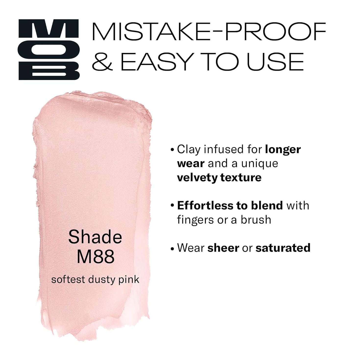 MOB Beauty Cream Clay Eyeshadow M88 – Softest Dusty Pink | Skincare-Infused, Vegan, Blendable Cream-to-Velvet Finish, Buildable Pigment, Clean Eyeshadow in Sustainable, Biodegradable Compact