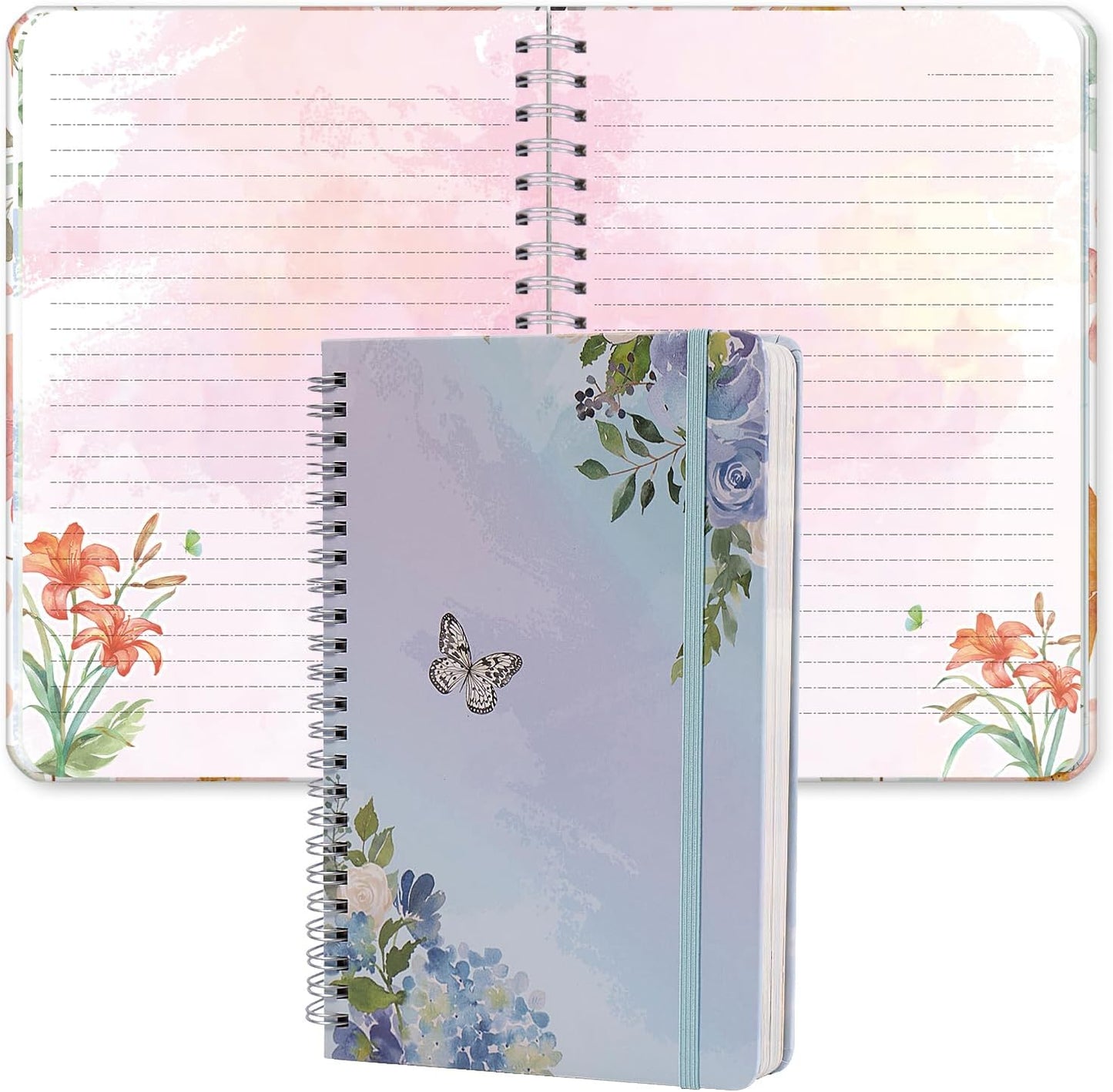 SIIXU Floral Spiral Notebook - A5 College Ruled Journal with 160 Colorful Pages for Poetry, Work Notes & Daily Writing, Blue, Hardcover