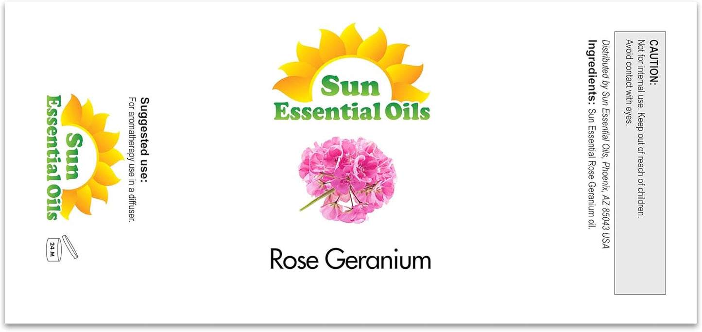 Sun Essential Oils Rose Geranium Essential Oil 2 Fluid Ounces - Rose Geranium Oil for Aromatherapy