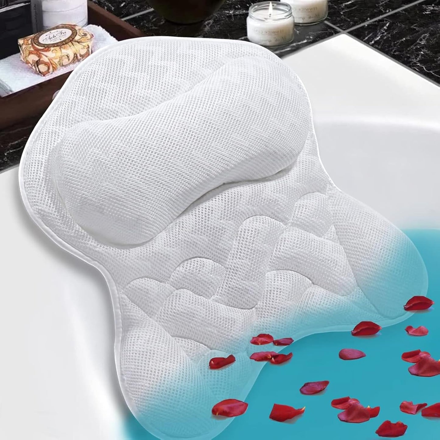Bath Pillow Bathtub Pillow for Neck Back Support 4D Bath Tub Pillow with 6 Strong Suction Perfect Bath Gift for Women