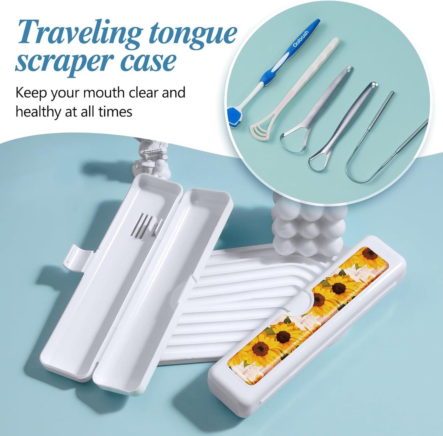Toothbrush Travel Case - Colorful Pattern, Holder and Covers for Toothbrushes, Includes Tongue Scraper Case