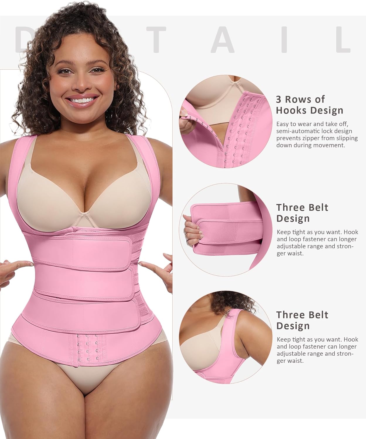 FeelinGirl Waist Trainer for Women Latex Waist Trainers Vest Plus Size Waist Cincher Corset 3 Belts Hooks Steel Bones