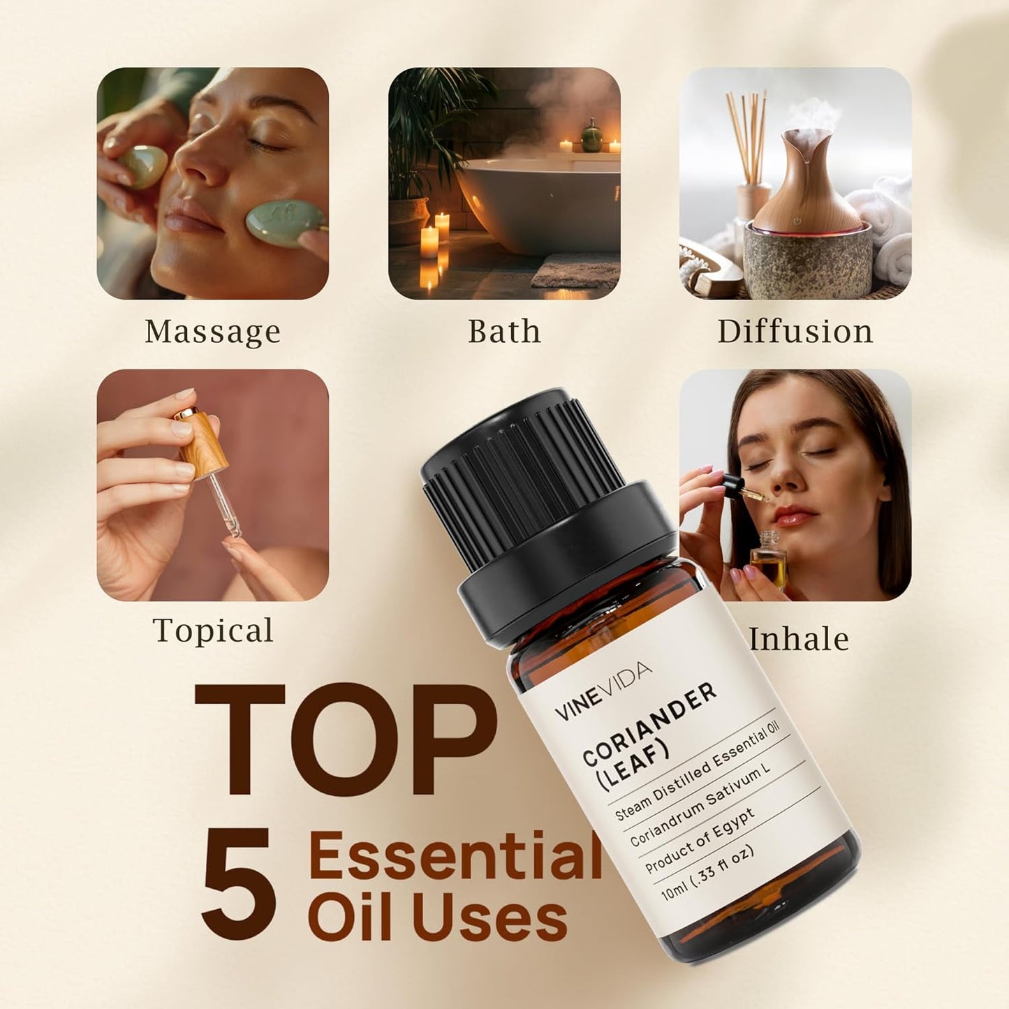 VINEVIDA Coriander Essential Oil - Undiluted Leaf Oil - Candle Oil Scent - DIY Candle Scents - 10 mL for Soap Making