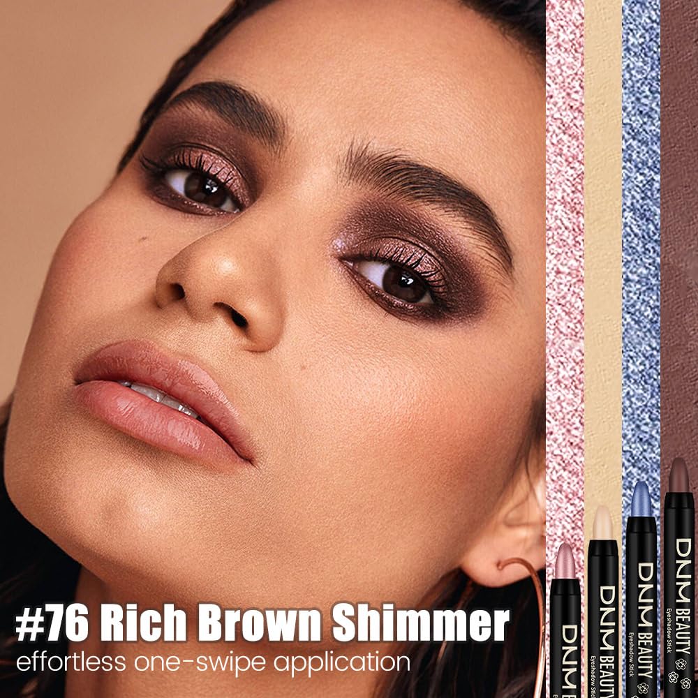 evpct Rich Brown Shimmer Cream Eye Shadow Sticks Brightener Pencils for Women, Dark Brown Silky Eyeshadow Applicator Stick Pen Waterproof, Blendable Crease-Proof Stick Eyeshadow Shimmer Eye Makeup 76