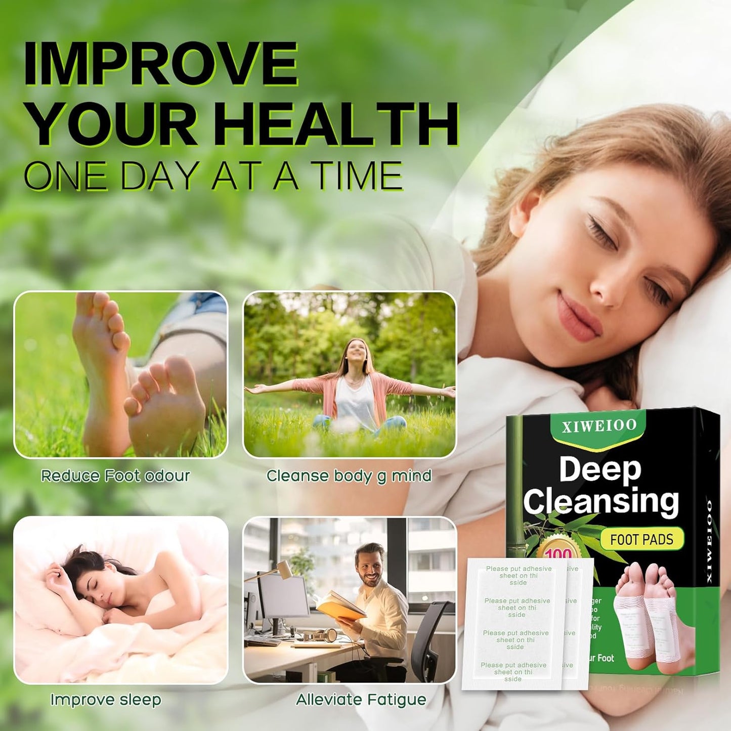 100 Foot Pads Natural Bamboo Vinegar Gingerr | Deep Cleansing Foot Paches for Stress Relief for Stress Relief, Better Rest, Feet Health Patches, Relaxing Muscles