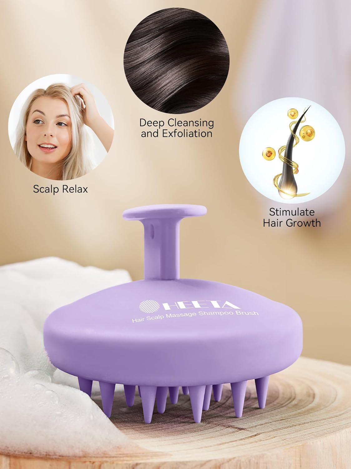 HEETA Scalp Massager Hair Growth, Scalp Scrubber with Soft Bristles, Integrated Silicone Design, Exfoliator for Dandruff Removal & Relaxation, Shampoo Brush Fit Wet Dry Hair Use, Light Purple