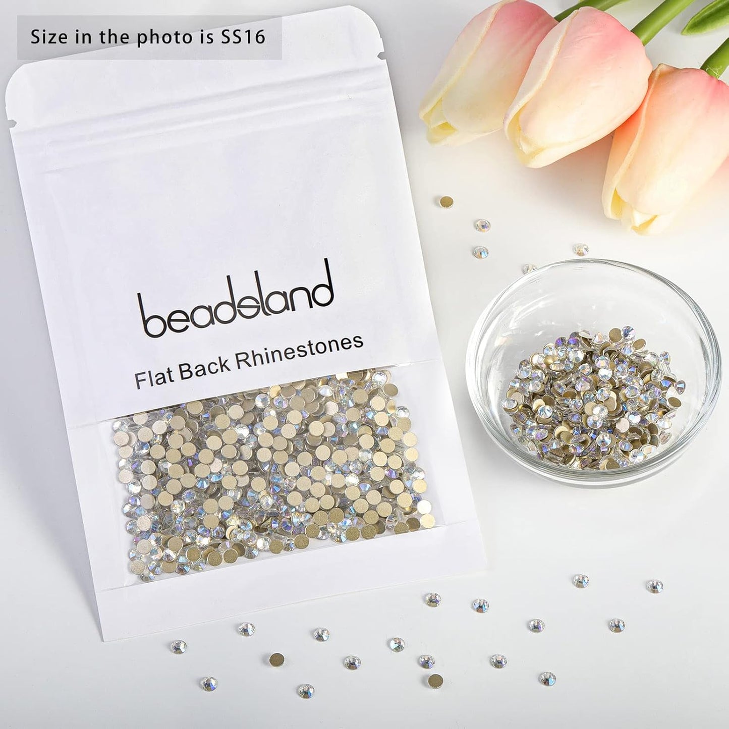beadsland Flat Back Crystal Rhinestones Round Gems, Blue Moonlight (3.8-4.0mm) SS16/1440pcs