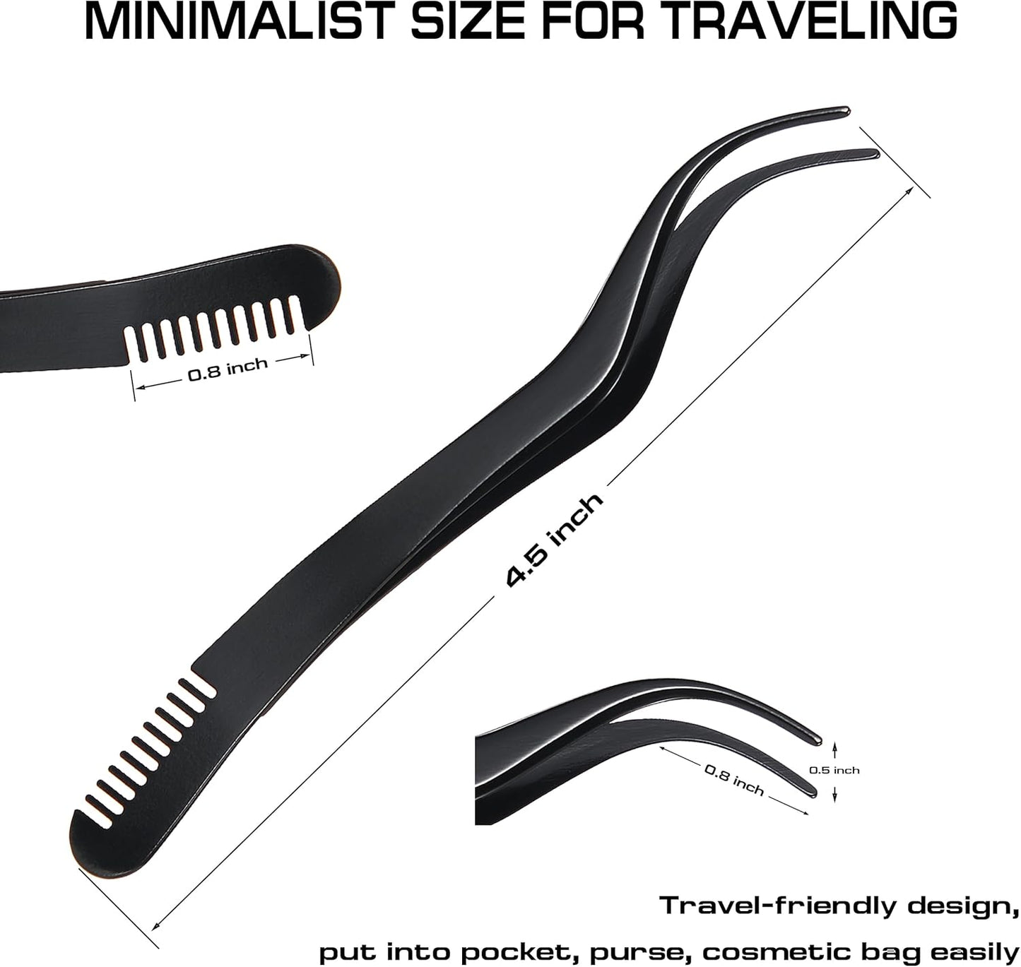 2 in 1 Lash Extension Tweezers with Comb, Stainless Steel Elbow Eyelash Extension Tweezers, Eyelash Tweezers for Lash Extensions, Precise Eyebrow Tweezers Tool for DIY False Eyelashes Clusters, Black