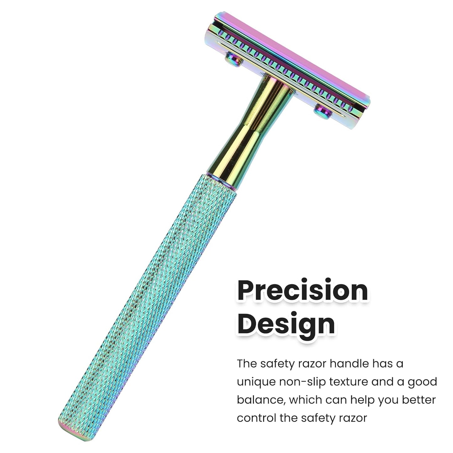 One Blade Safety Razor With Stand and 10 Premium Stainless Steel Reusable Safety Razor For Men and Women, Single Blade Safety Razors, Rainbow