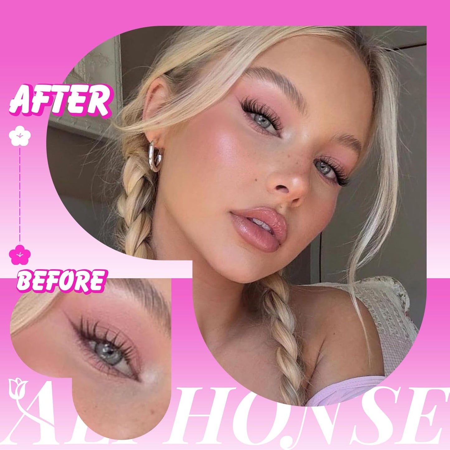 Reusable Self Adhesive Eyelashes Wispy Self Adhesive Lash Clusters Fluffy Press on Lashes Extension 10-16mm Glueless Lashes Clusters with Tweezers by ALPHONSE