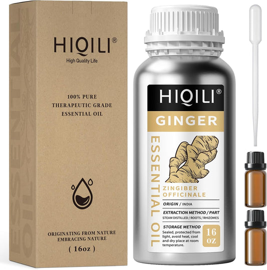HIQILI 16 Fl Oz Ginger Oil, 100% Pure Natural Ginger Essential Oil for Hair, Massage, Skin - 500ML