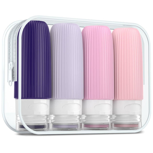 Travel Bottles for Toiletries, Tsa Approved 2oz Travel Bottles, BPA Free Leak Proof Travel Size Toiletry Containers, Refillable Travel Accessories with Toiletry Bag for Shampoo Liquid (4 Pack)