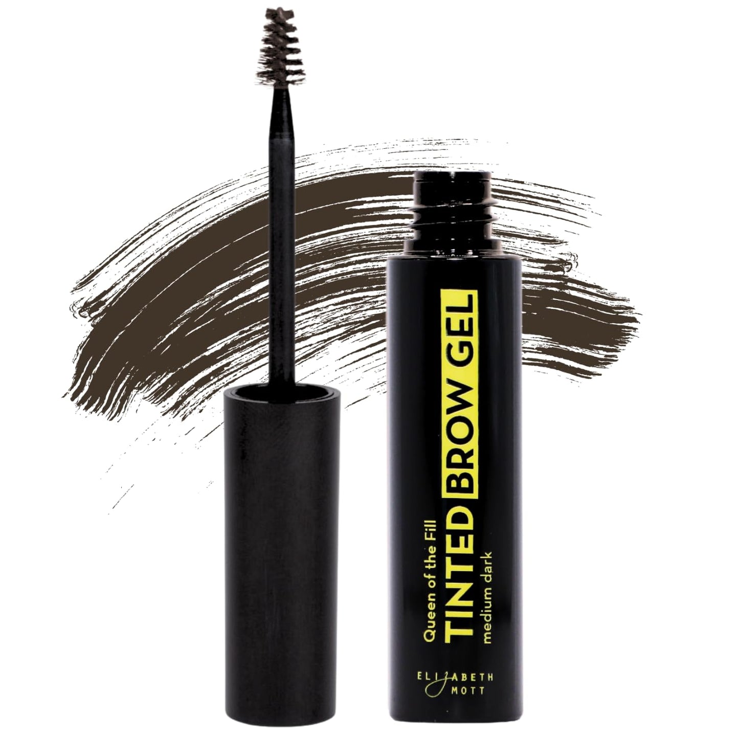 Elizabeth Mott Queen of the Fill Tinted Eyebrow Gel – Brow Filler, Volumizer & Setter – Defines, Shapes & Covers Gray Hairs – Water-Resistant, Long-Lasting – Cruelty-Free – Dark Medium Brown 4g