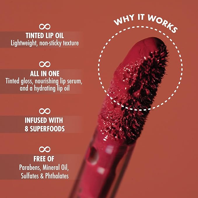 YENSA Super 8 Lip Oil, Natural Korean Moisturizing Gloss, No-Sticky Transparent Formula For Hydrating Lip Care (Power Pink) .22 fl oz