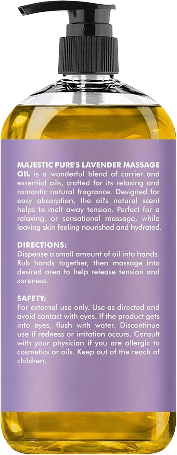 MAJESTIC PURE Lavender Massage Oil for Massage Therapy - Refreshing, and Relaxing - Natural Oils with Lavender Essential Oil - for All Skin Types - Men and Women - 8 fl oz