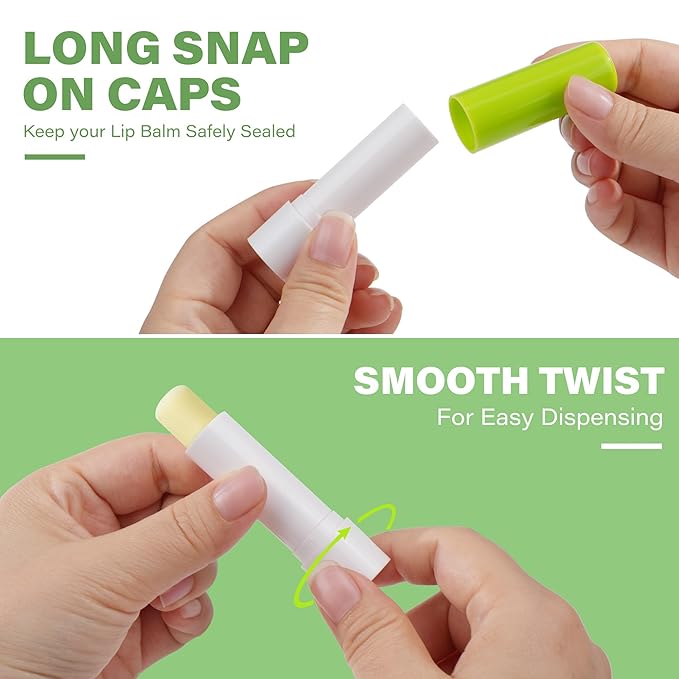 LotFancy Lip Balm Tubes Empty, 28Pcs 4.5ml Lip Balm Container Tubes with Green Caps, BPA Free & Leak Free, Refillable