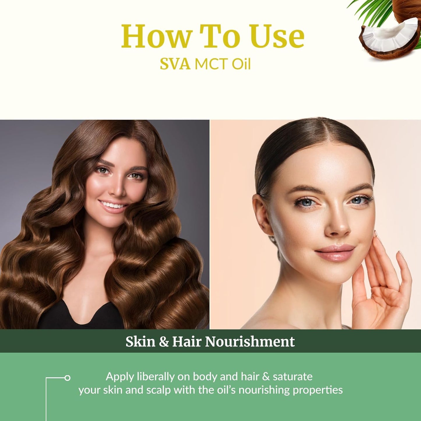 SVA MCT Oil Organic - 16 Fl Oz – 100% Natural Cold Pressed Organic MCT Oil - for Face, Skin Care, Hair Care, Scalp Massage & Body Massage – Carrier Oil