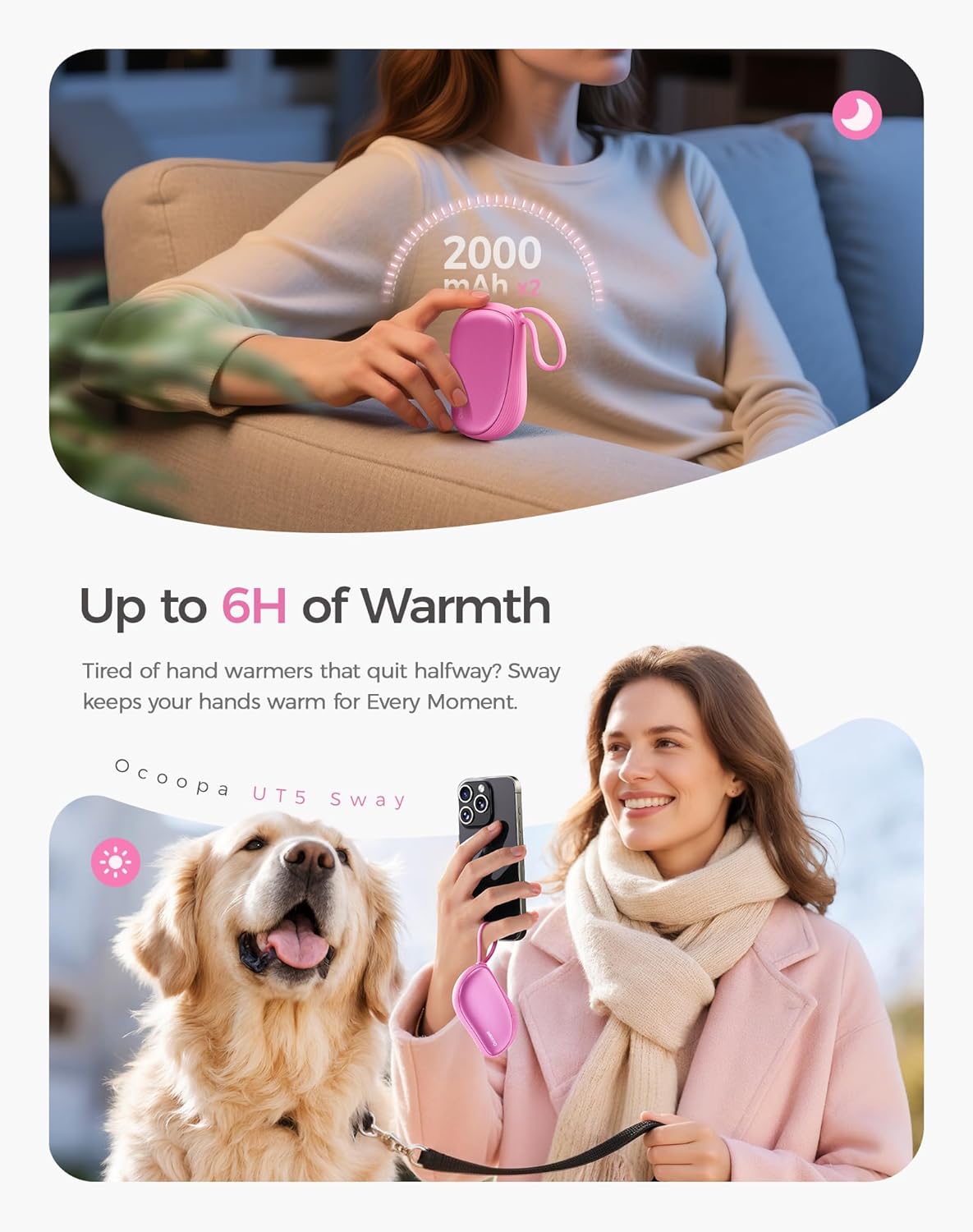 OCOOPA Hand Warmers Rechargeable 2 Pack, Ultra Slim Electric Hand Warmers, Portable Pocket Heater, Comb-Inspired, Fits in Gloves,UL Certified, Winter Essentials,UT5 Sway