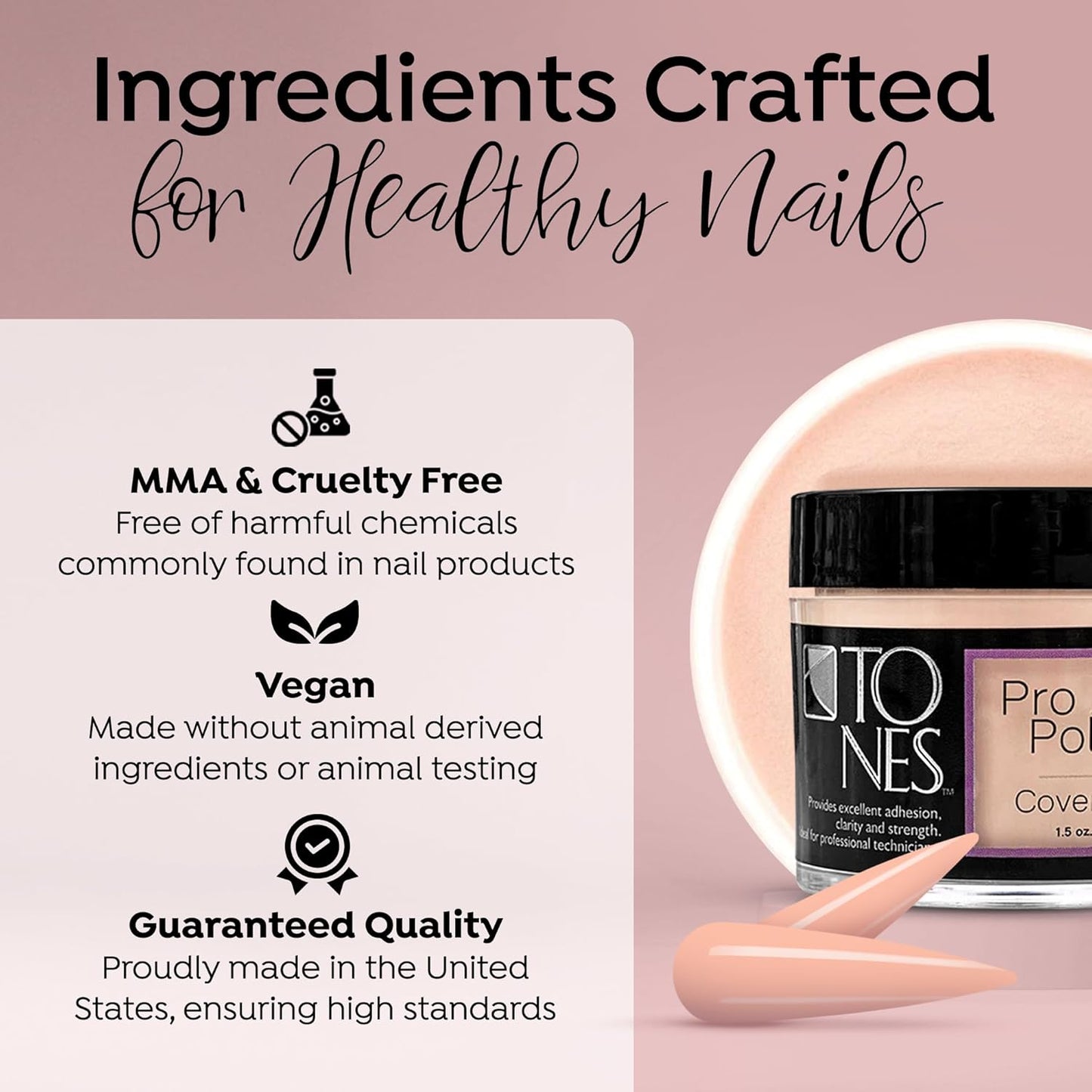 Tones Pro Acrylic Nail Powder, Cover Almond (Soft Nude Beige), (8.5 Fl Oz) - Long-Lasting & Non-Yellowing Polymer for Salon Quality Nail Extensions & 3D Art