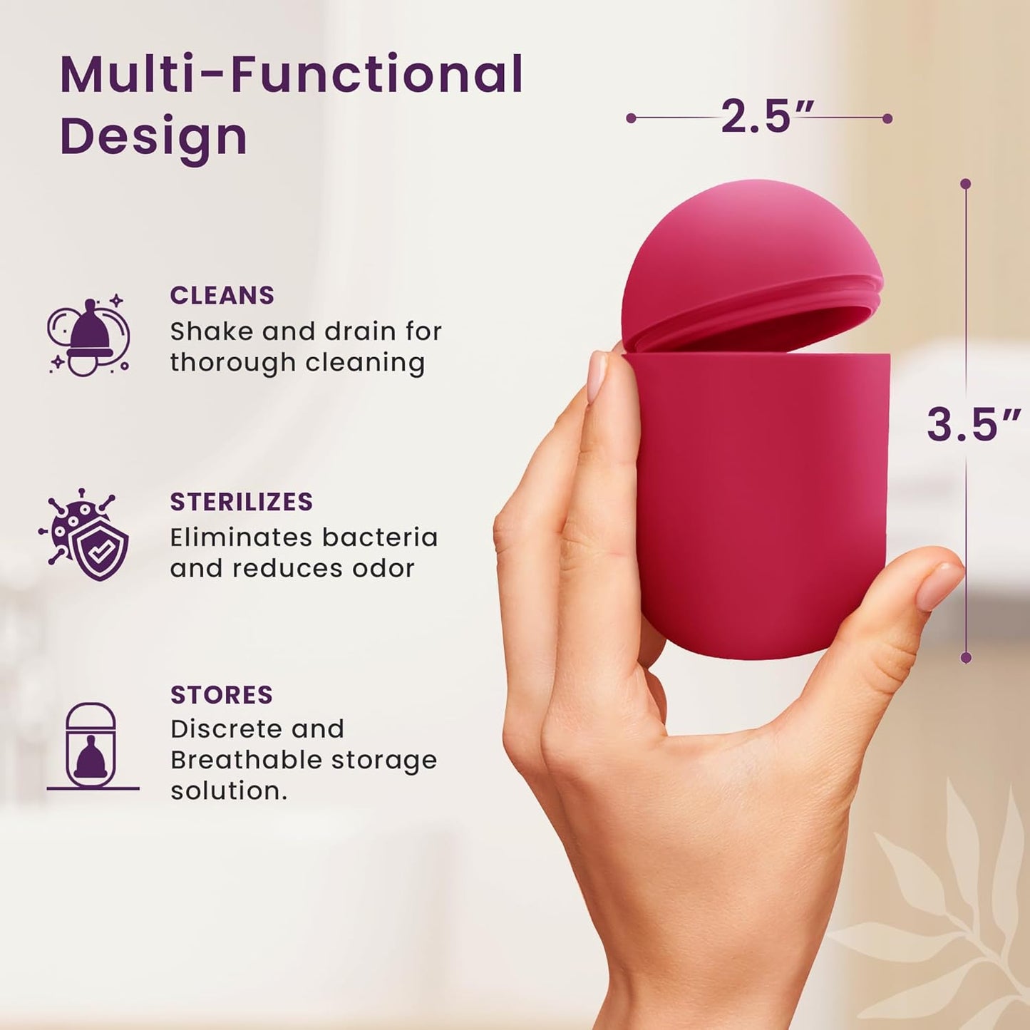 EcoBlossom Menstrual Cup Case and Sterilizer - Reusable Silicone Sterilizing Holder - Cleaner Period for You and Your Disc or Cup - Portable Cleaning Container & Microwave Steamer (Rose)