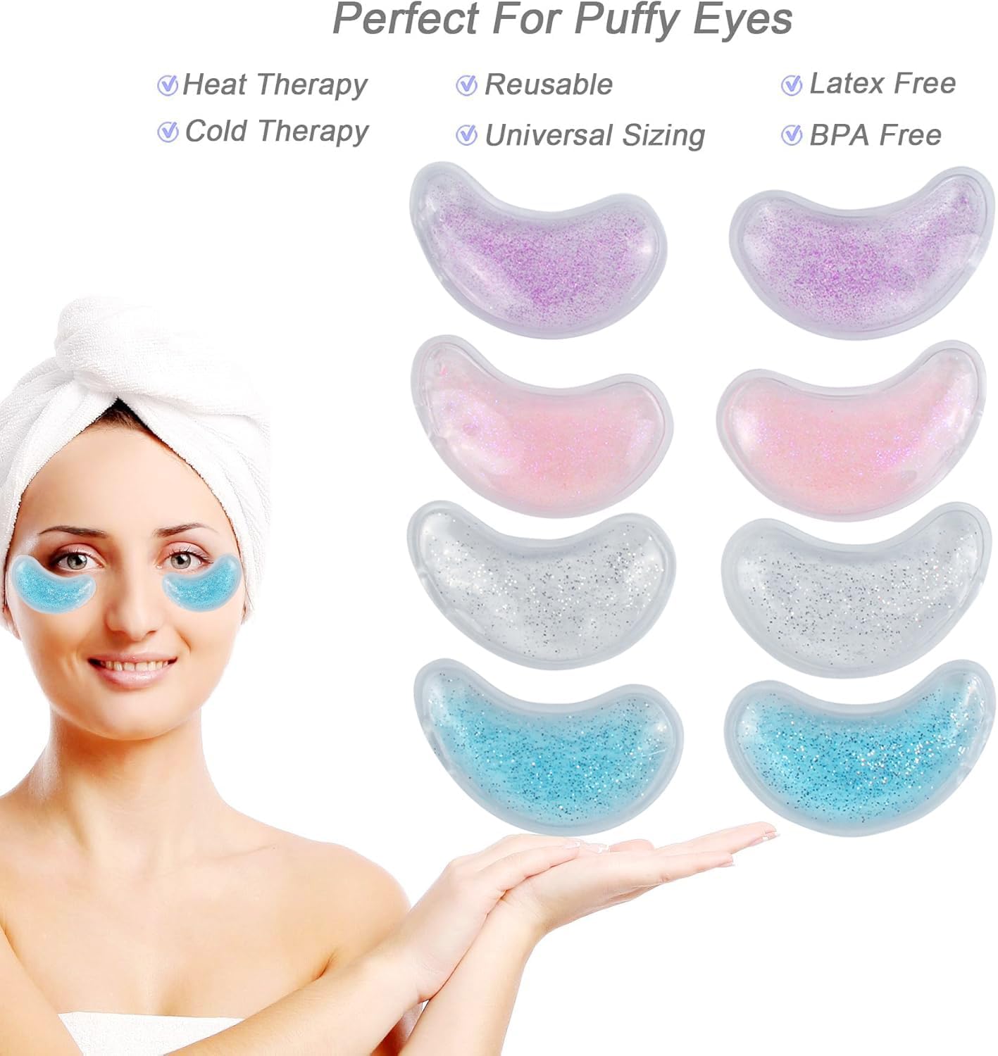 Reusable Hot & Cold Gel Eye Patches - 8PCS for Puffy Eyes, Dark Circles & Eye Bags, Cooling Sleep Mask & Soothing Compress