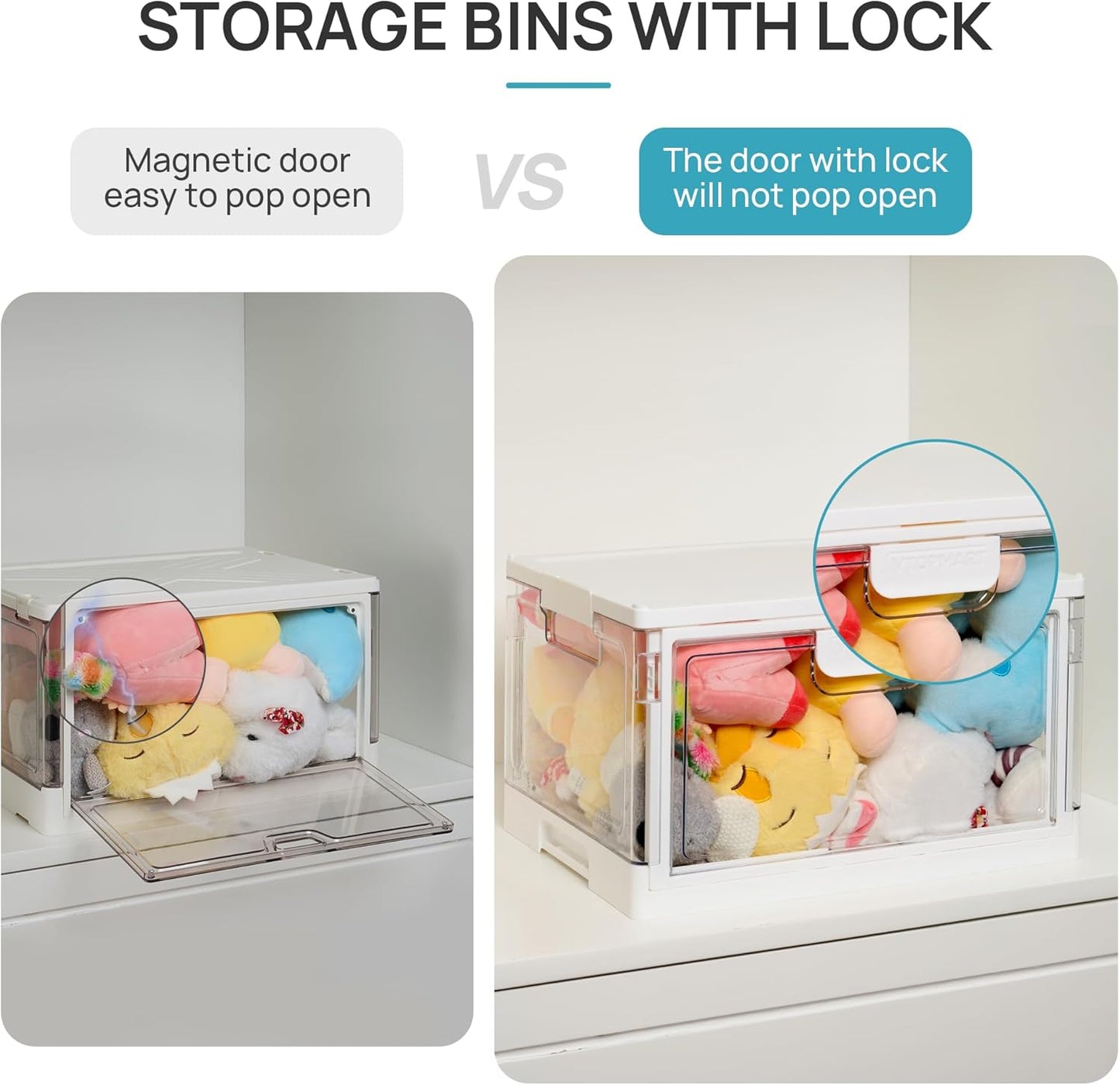 Vtopmart 1 Pack Stackable Storage Bin with Lid,24QT Clear Foldable Closet Organizer with Front-Open Doors,Plastic Storage Containers for Living Room, Bedroom, Craft Room, Dorm Organization