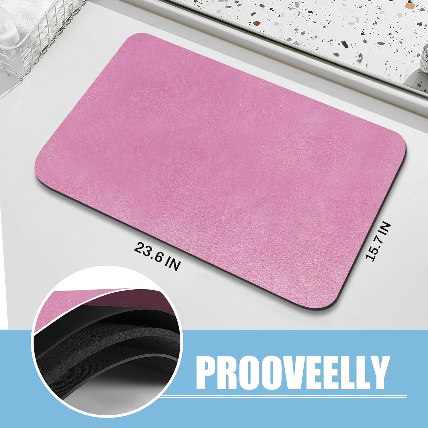 Diatomaceous Earth Bath mat Bathroom Rugs Super Absorbent Quick Dry Non Slip Bath Mat Thin Bathroom Floor Mats Fit Under Door-Shower Rug for in Front of Bathtub Shower, Pink, 15.7"*23.6"
