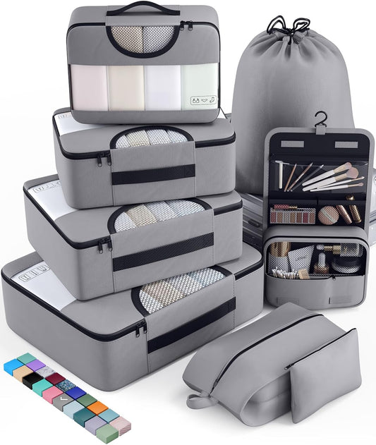 Veken 8 Set Packing Cubes for Travel Essentials, Suitcase Organizer Bags in 4 Sizes, Carry-On Luggage Accessories with Large Laundry & Hanging Toiletry Bag, Must-Have for Airplane, Road Trip & Camping
