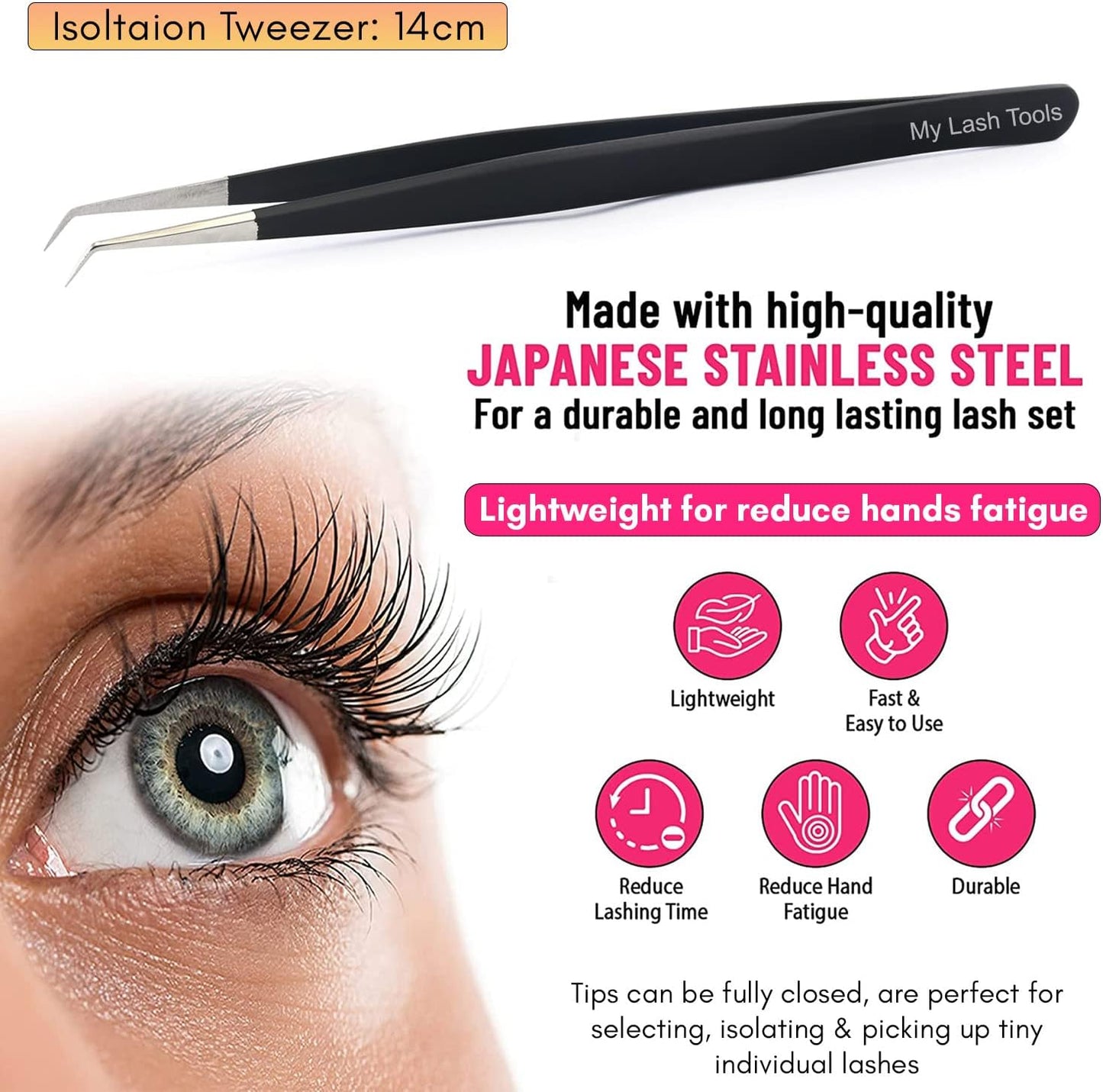 Isolation Lash Tweezers for Eyelash Extension Tweezer for Isolation Lash Extensions 14cm, Best for Individual Isolation & Classic Lashes Japanese Stainless Steel Matte Black)