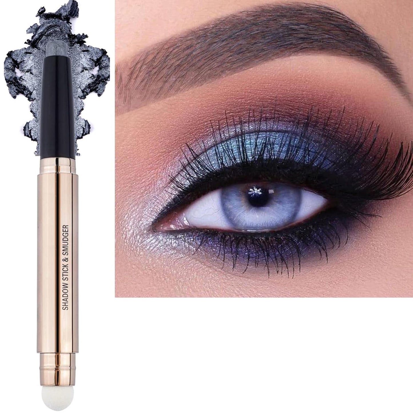 Silver Gray Eyeshadow Stick Makeup, Highlighter Matte Cream Eye Shadow Pencil, Waterproof Hypoallergenic Long Lasting Crayon, Glitter Primer Palette Shimmer Eyeliner Pen wiht Soft Brush
