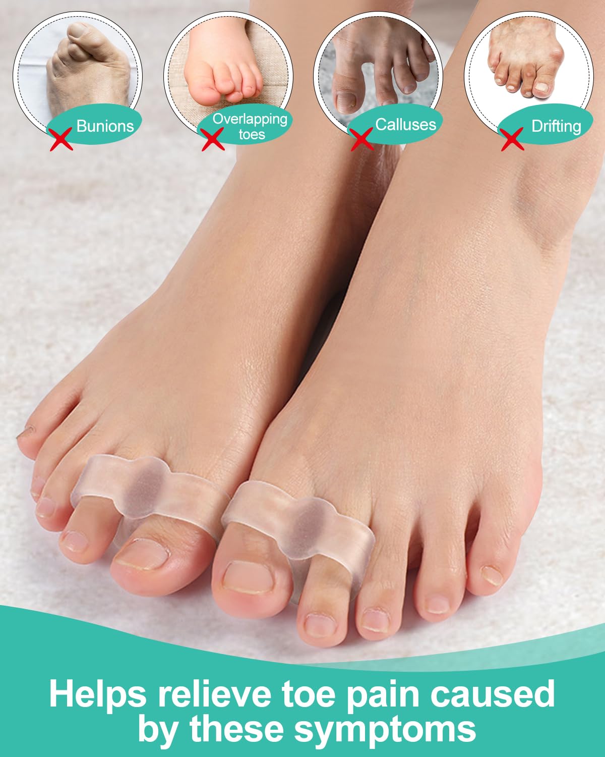 10 Pack Bunion Toe Corrector, Gel Toe Separators Big Toe Spacers with 2 Loops for Women Big toe, Bunion Pain Relief, Overlapping Toe, Hammer Toe (Clear)