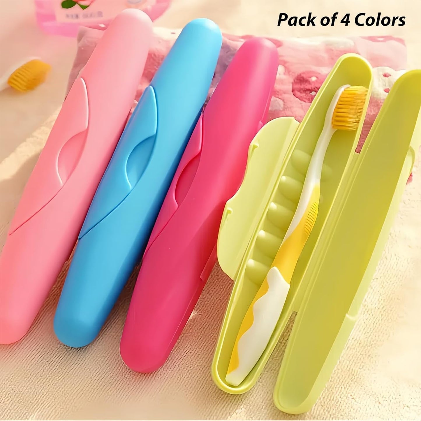 4 Pack Travel Toothbrush Case, Portable Toothbrush Travel Case with Large Toiletry Bag for Business Trip, Camping, Home