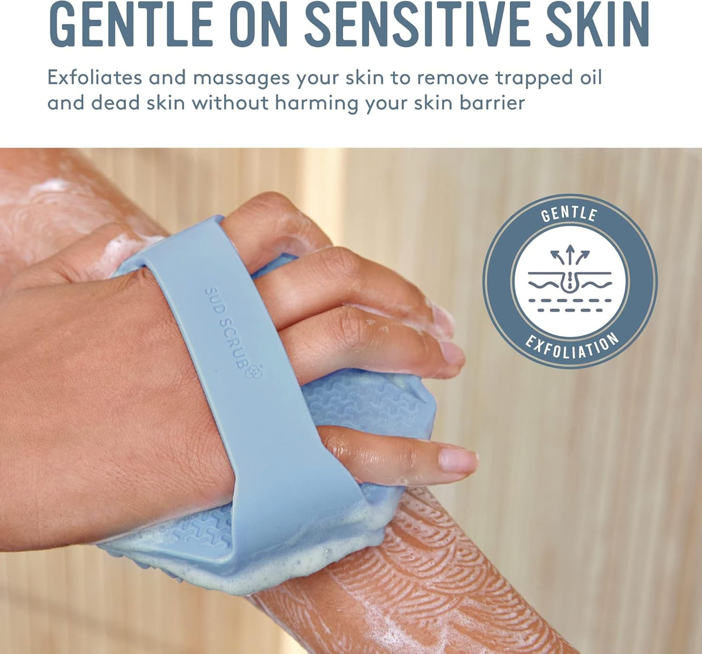 Sud Scrub® Antimicrobial Silicone Body Scrubber, Exfoliating Body Scrubber for Sensitive Skin, Eco Friendly Shower Scrubber for Body, Silicone Body Brush for Showering, Blue