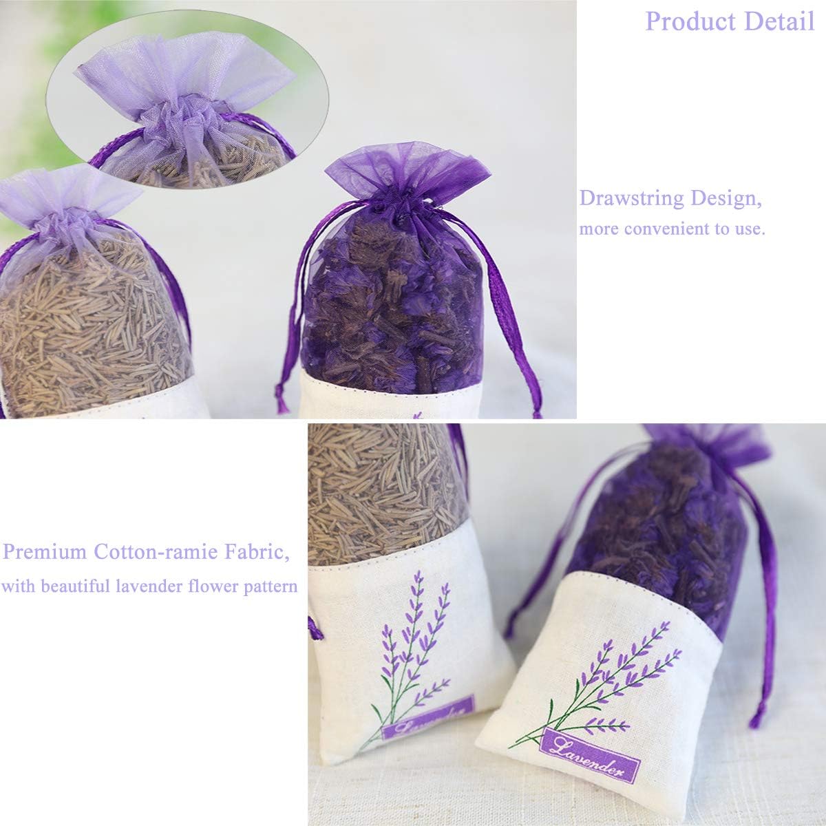 Sachet Empty Bags Linen Fabric Bags Organza Gauze Bags for Lavender, Spice and Herbs (24pcs Purple Drawstring Bag)