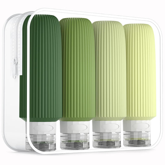 Travel Bottles for Toiletries, Large 6oz Travel Size Containers, BPA Free Leak Proof Tubs Refillable Liquid Accessories with Toiletry Bag for Cometic Shampoo and Lotion Soap (4 Pack)